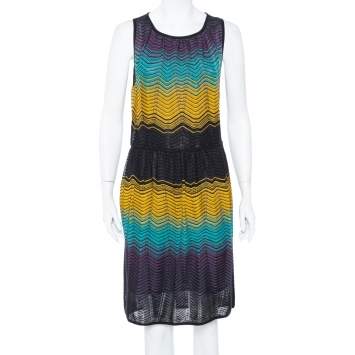 Pre Owned M Missoni Muticolor Chevron Patterned Pointelle Knit Dress L