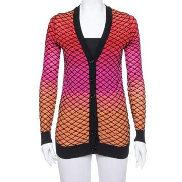 Pre Owned M Missoni Ombre Pink Criss Cross Knit V-Neck Cardigan S