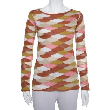 مملوكة مسبقًا M Missoni Multicolor Scale Pattern Lurex Knit  Long Sleeve Top S