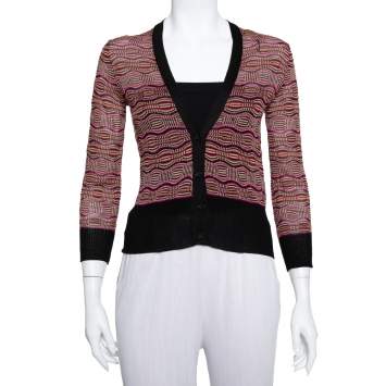 Pre Owned M Missoni Multicolor Knit Plunge Neck Button Front Cropped Cardigan M