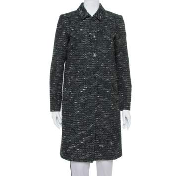 Pre Owned M Missoni Black Tweed Button Front Mid Length Coat M