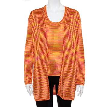 مملوكة مسبقًا M Missoni Orange Lurex Knit Tank Top & Open Front Cardigan L