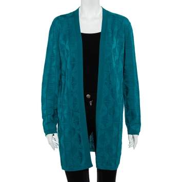 Pre Owned M Missoni Green Patterned Wool Open Front Cardigan L