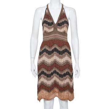 Pre Owned M Missoni Multicolor Lurex Knit Open Back Mini Dress L