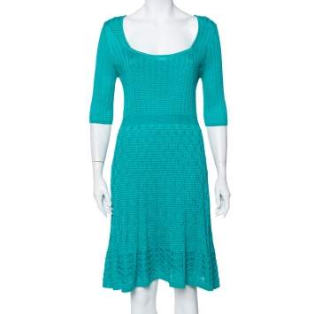 Pre Owned M Missoni Teal Green Knit Scoop Neck Skater Dress L