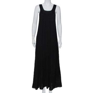 Pre Owned M Missoni Black Knit Chevron Pattern Sleeveless Maxi Dress L