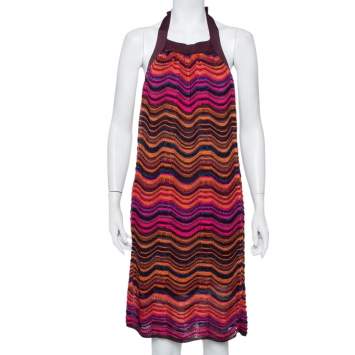 Pre Owned M Missoni Multicolor Wave Pattern Lurex Knit Halter Neck Shift Dress M