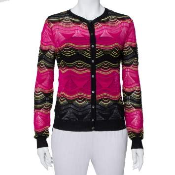 Pre Owned M Missoni Multicolor Patterned Knit Button Front Cardigan S