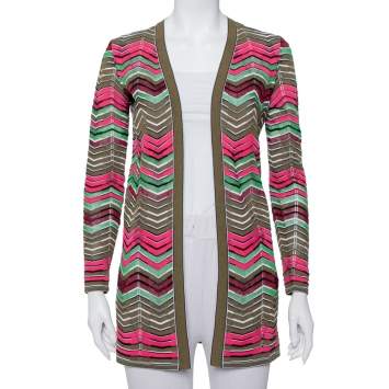 Pre Owned M Missoni Multicolor Knit Open Front Cardigan M
