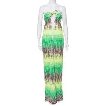 Pre Owned M Missoni Multicolor Chevron Patterned Knit Halter Neck Maxi Dress M