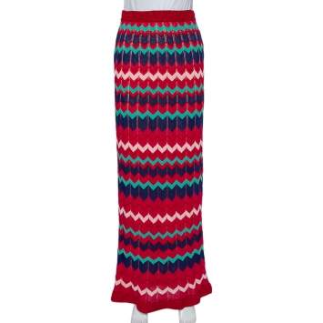Pre Owned M Missoni Multicolor Zig Zag Pattern Knit Maxi Skirt L
