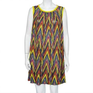 Pre Owned M Missoni Multicolor Printed Linen Sleeveless Oversized Shift Dress S