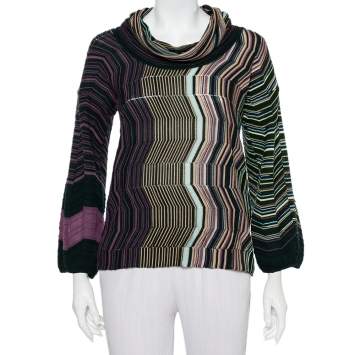 Pre Owned M Missoni Multicolor Patterned Knit Cowl Neck Sweater M