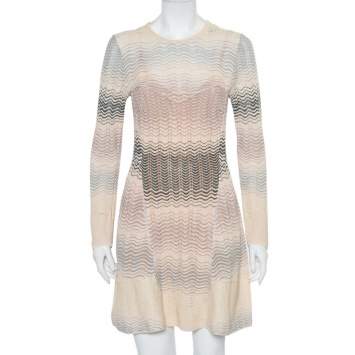Pre Owned M Missoni Beige Patterned Knit Paneled Mini Dress L
