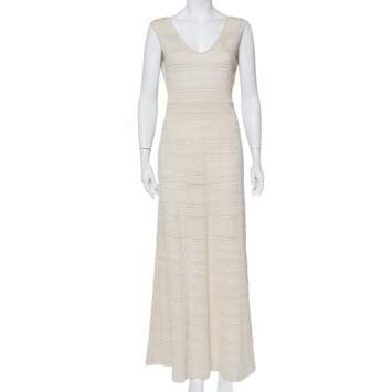 Pre Owned M Missoni Beige Lurex Knit Sleeveless Maxi Dress M