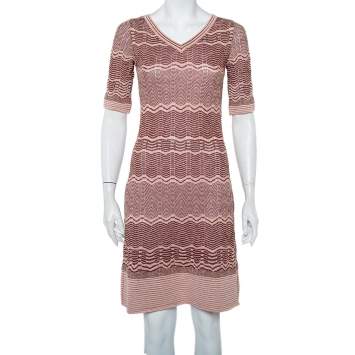 Pre Owned M Missoni Pink Patterned Lurex Knit Mini Dress M