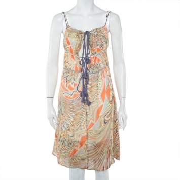 Pre Owned M Missoni Multicolor Printed Silk Sleeveless Tie Detail Midi Dress S