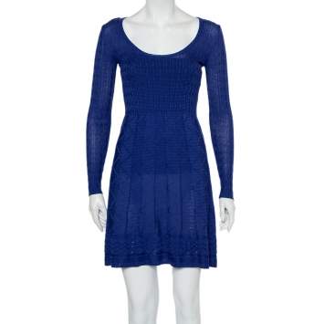 Pre Owned M Missoni Blue Patterned Knit Scoop Neck Skater Dress S