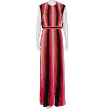 Pre Owned M Missoni Multicolor Striped Lurex Knit Maxi Dress L