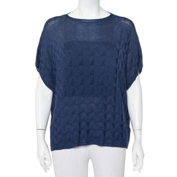 Pre Owned M Missoni Navy Blue Patterned Wool Oversized Boxy Top S