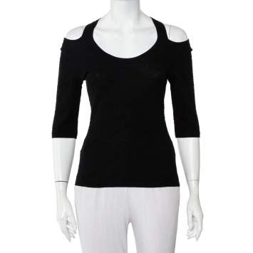 مملوكة مسبقًا M Missoni Black Floral Jacquard Knit Cutout Detail Top M