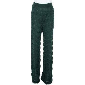 Pre Owned M Missoni Dark Green Patterned Knit Palazzo Pants S