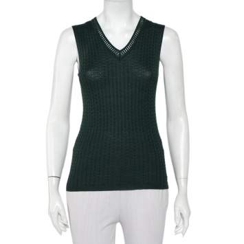 مملوكة مسبقًا M Missoni Dark Green Patterned Knit Tank Top M