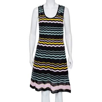 Pre Owned M Missoni Multicolor Wave Patterned Knit Sleeveless Mini Dress L