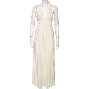 Pre Owned M Missoni Cream Silk Pleated Wide Leg Detail Halterneck Jumpsuit S
