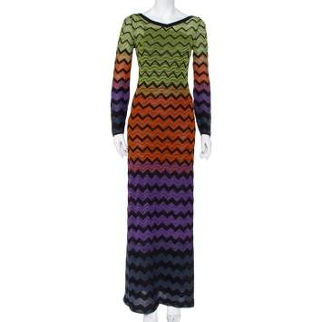 Pre Owned M Missoni Multicolor Patterned Knit Maxi Dress S