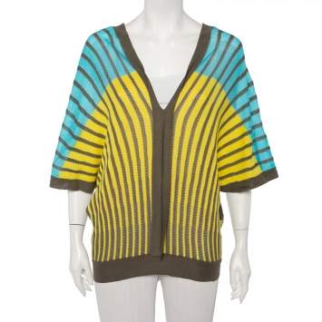 مملوكة مسبقًا M Missoni Tricolor Striped Perforated Knit Oversized Top L