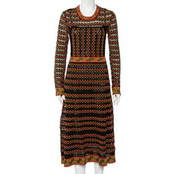 Pre Owned M Missoni Multicolor Patterned Knit Long Sleeve Midi Dress M