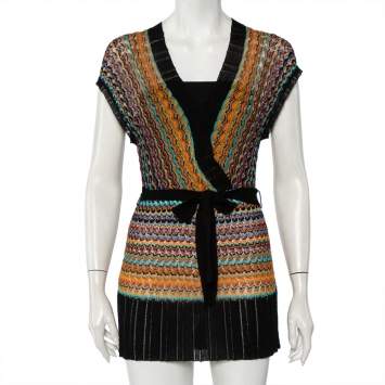 Pre Owned M Missoni Multicolor Patterned Knit Belted Mini Faux Wrap Dress S