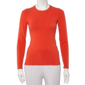 Pre Owned M Missoni Orange Knit Long Sleeve Roundneck T-Shirt M