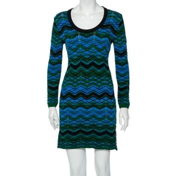 Pre Owned M Missoni Multicolor Patterned Knit Scoop Neck Sheath Dress M