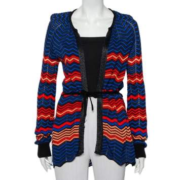 Pre Owned M Missoni Multicolor Pointelle Knit Waist Tie Detail Cardigan M