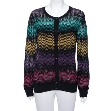 Pre Owned M Missoni Multicolor Wave Patterned Knit Button Front Cardigan L