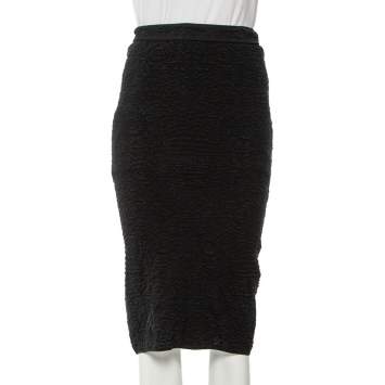 Pre Owned M Missoni Black Textured Knit Pencil Skirt S