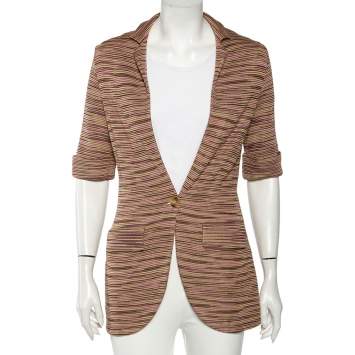 Pre Owned M Missoni Multicolored Cotton Knit Single Buttoned Blazer M
