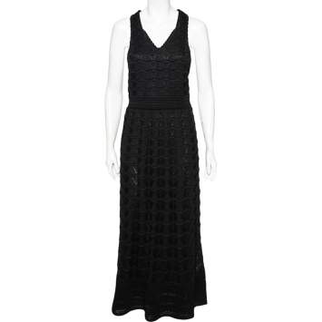 Pre Owned M Missoni Black Pointell Knit Racer Back Maxi Dress M