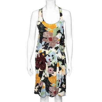 Pre Owned M Missoni Multicolor Floral Printed Silk Sequin Embellished Shift Dress M