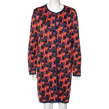 Pre Owned M Missoni Multicolor Patterned Knit Button Front Coat L