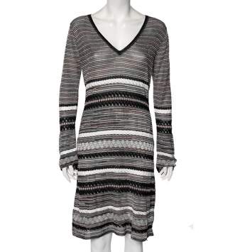 Pre Owned M Missoni Monochrome Lurex Knit Midi Dress XL