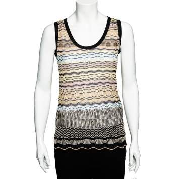 مملوكة مسبقًا M Missoni Multicolor Wave Pattern Knit Tank Top M