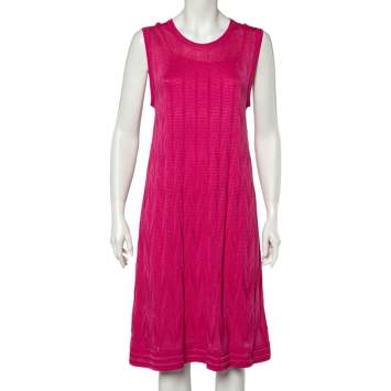 Pre Owned M Missoni Pink Knitted Cotton Sleeveless Round Neck Dress L