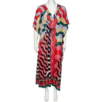 Pre Owned M Missoni Multicolor Cotton Waist tie Detail Kaftan Dress M