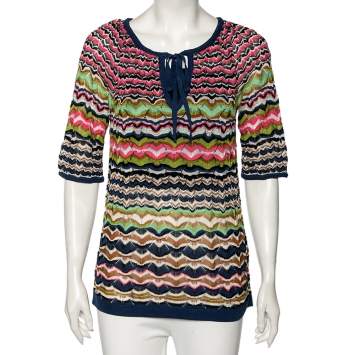 مملوكة مسبقًا M Missoni Multicolor Perforated Knit Top M