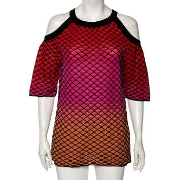 Pre Owned M Missoni Multicolor Textured Knit Cold Shoulder Top M