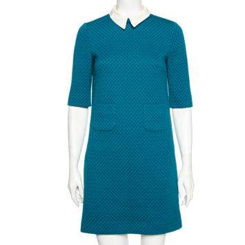 Pre Owned M Missoni Blue Textured Knit Pocket Detailed Short A-Line Dress S