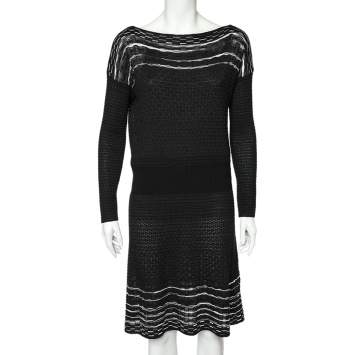 مملوكة مسبقًا M Missoni Black Textured Knit Long Sleeve Short Dress L